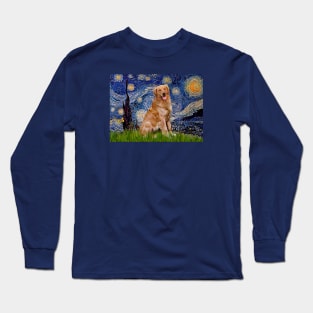 Starry Night Adapted to Include a Happy Golden Retriever Long Sleeve T-Shirt